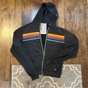 Size large aviator nation 5 stripe zip up. Worn few times, came pre distressed!!